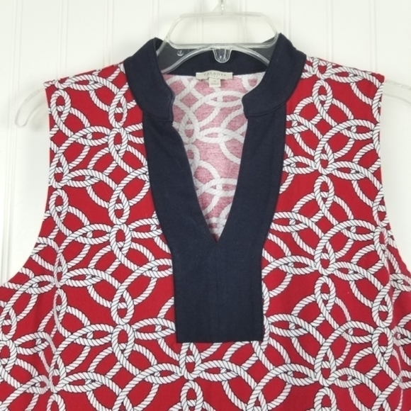 Talbots Womens Sleeveless V Neck Midi Dress Rope Print Red White Blue Size Small - Picture 3 of 10